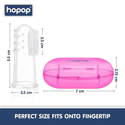 Hopop Silicone Finger Brush with Case (Pink & Transparent)