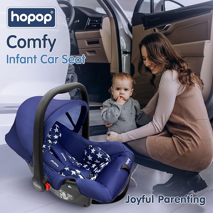 Hopop Baby Car Seat | 4 in 1 Multi-Purpose Infants Car Seat /Carry Cot /Rocker /Feeding Chair for 0 to 15 Months | 3 Point Adjustable Safety Belt Car Seat for Baby | Weight Capacity Up to 13 Kgs | Blue Stars