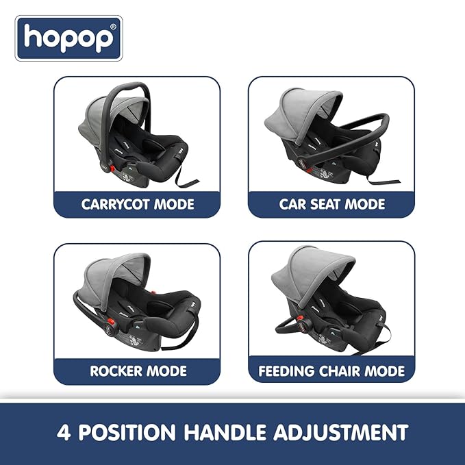 Hopop Baby Car Seat | 4 in 1 Multi-Purpose Infants Car Seat /Carry Cot /Rocker /Feeding Chair for 0 to 15 Months | 3 Point Adjustable Safety Belt Car Seat for Baby | Weight Capacity Up to 13 Kgs | Blue Stars