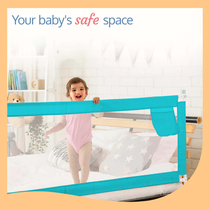 LuvLap Bed Rail Guard for Baby / Kids Safety, 180cm x 72 cm, Portable & Foldable, baby safety essential, Adjustable Height, fits all bed sizes (Green - without print)