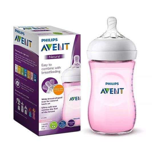 Avent Natural Bottle | Ideal for 1 Month+ | Slow Flow | BPA Free | Pink Color | 260ml