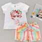 Babyoye Half Sleeves Top & Striped  Shorts - White 2 TO 3 Y