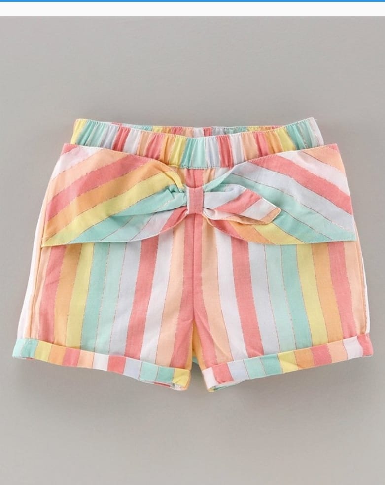 Babyoye Half Sleeves Top & Striped  Shorts - White 12 TO 18 M