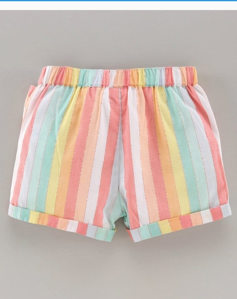 Babyoye Half Sleeves Top & Striped  Shorts - White 2 TO 3 Y