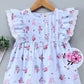 ToffyHouse Frill Sleeves Striped Frock Floral Print - Blue 12 TO 18 M