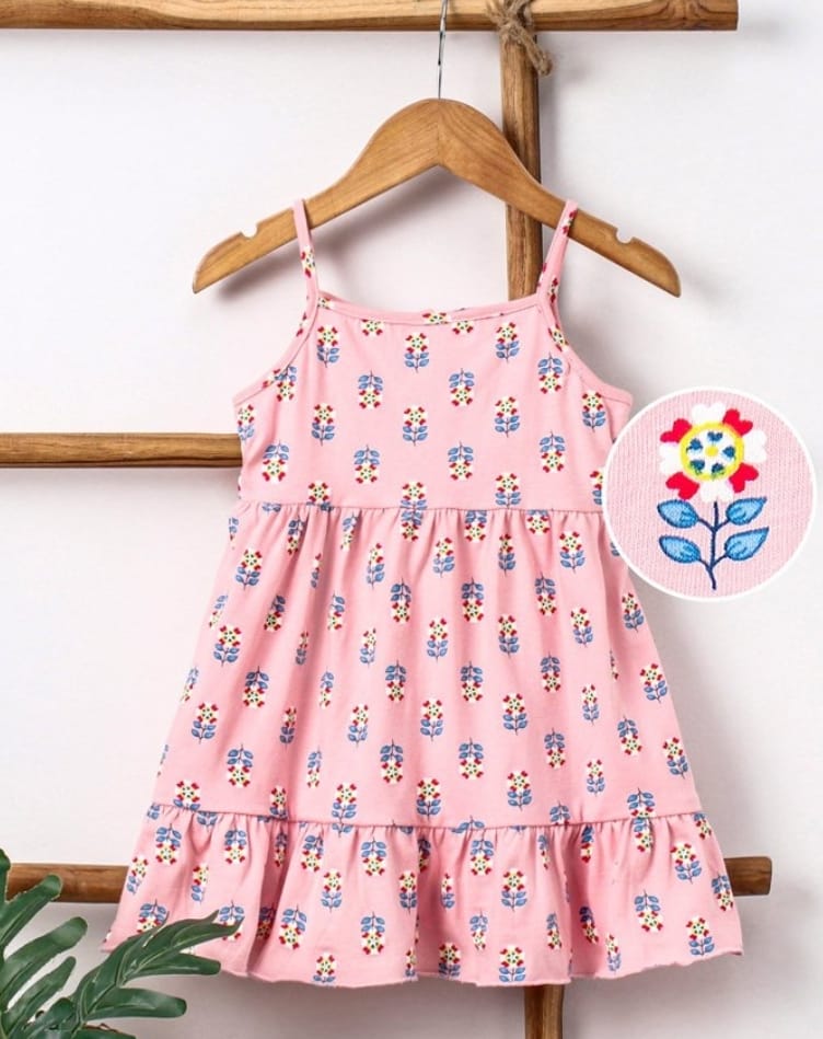 EARTHY TOUCH Sleeveless Cotton Ethnic Dress Floral Print - Pink 9 TO 12 M