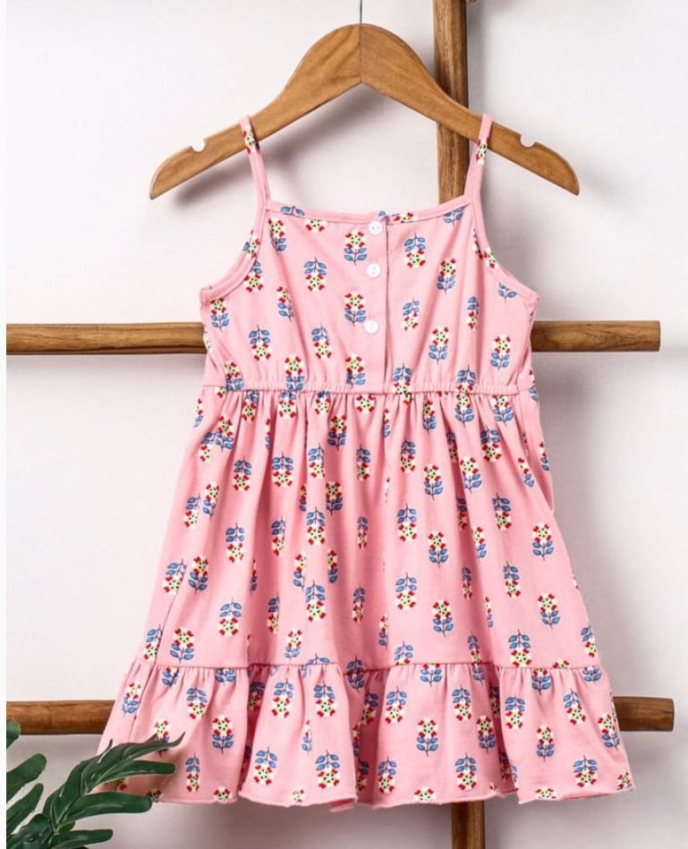 EARTHY TOUCH Sleeveless Cotton Ethnic Dress Floral Print - Pink 9 TO 12 M