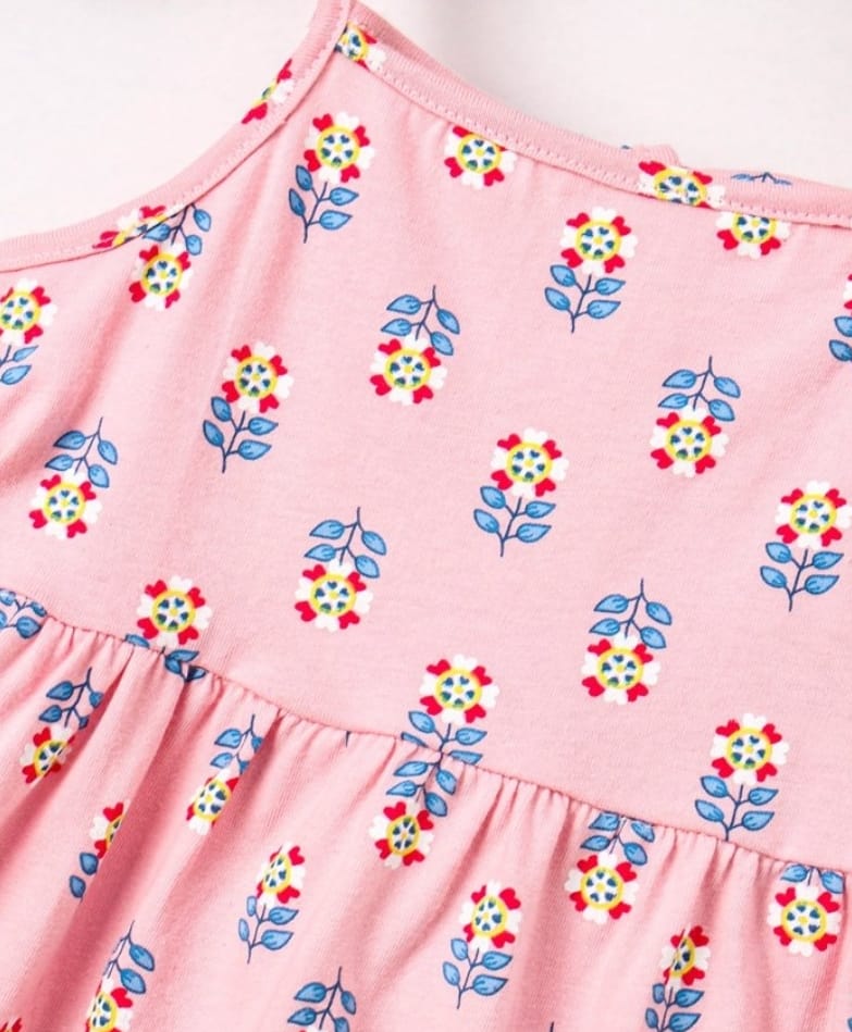 EARTHY TOUCH Sleeveless Cotton Ethnic Dress Floral Print - Pink 9 TO 12 M