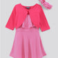 Pine Kids Sleeveless Rayon Frill Frock with Full Sleeves Shrug & Hairband - Pink 5 to 6