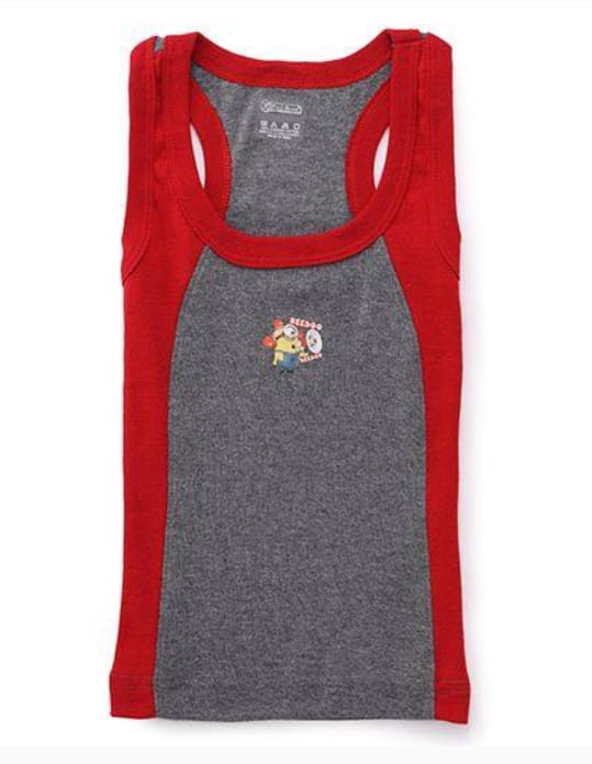 Minions Sleeveless Printed Vest With Contrast Neckline - Grey & Red 6 to 8