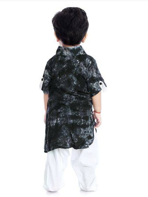 Little Pockets Store Tie & Dye Pathani Kurta With Contrast Pajama - Black 6 to 7