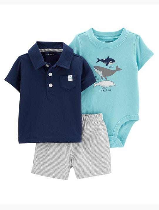 Carters 3-Piece Fish Little Short Set - Navy 18 to 24