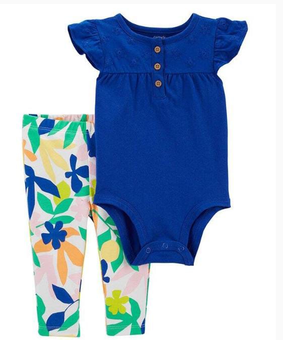 Carters 2-Piece Floral Bodysuit Pant Set - Blue 9 to 12