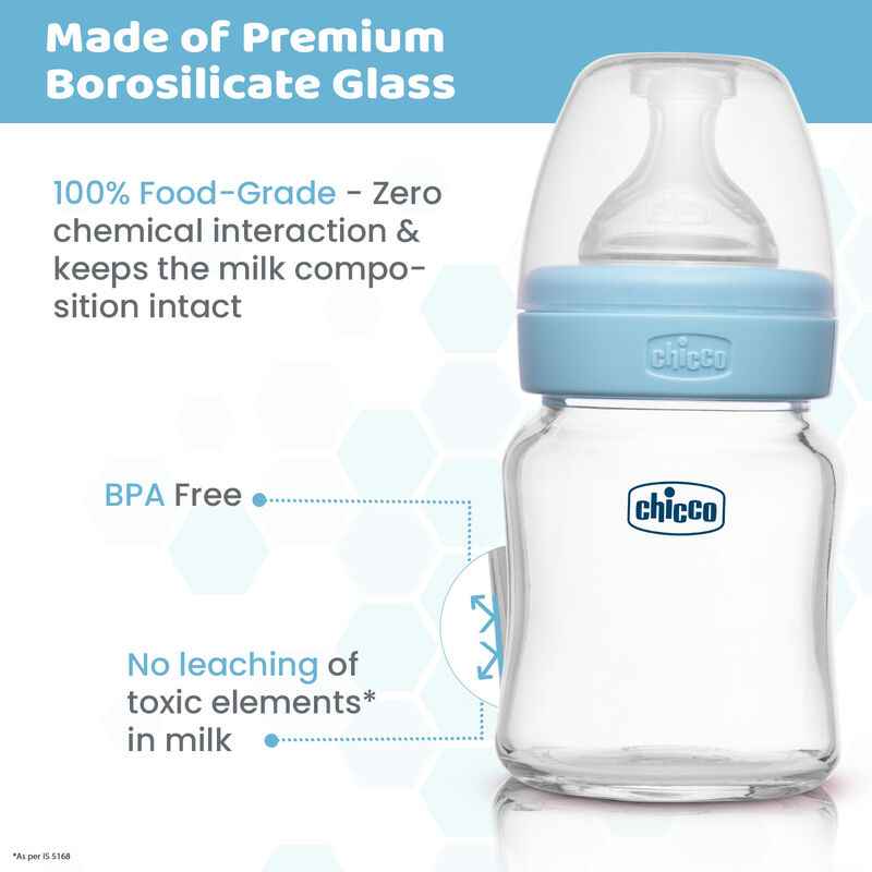 Chicco Feed Bottle Glass 0+ Blue 120ml