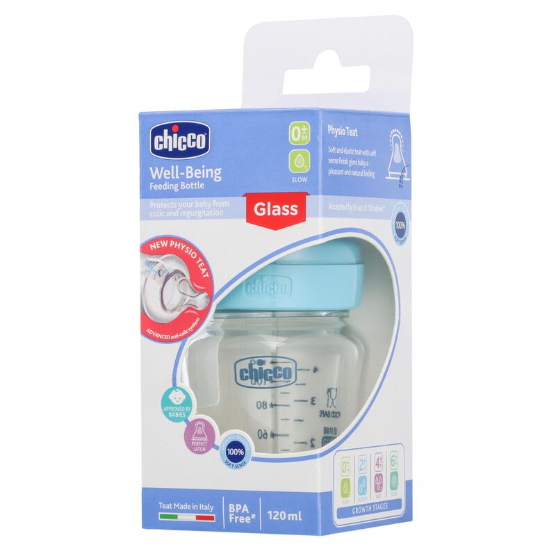 Chicco Feed Bottle Glass 0+ Blue 120ml