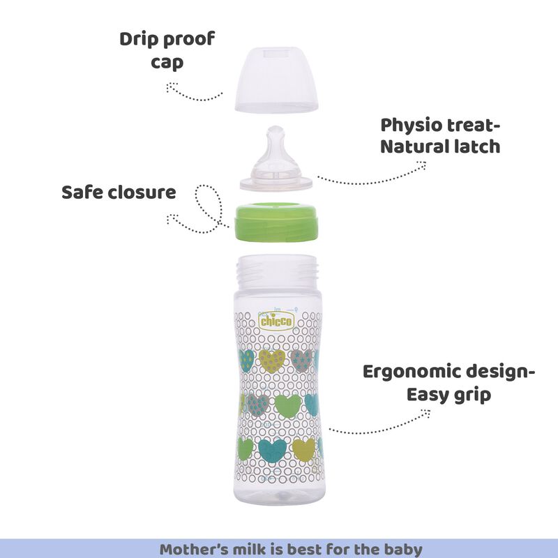 Chicco Well Being Fantastic Love Medium Feeding Bottle (Colours May Vary) - 250 ml